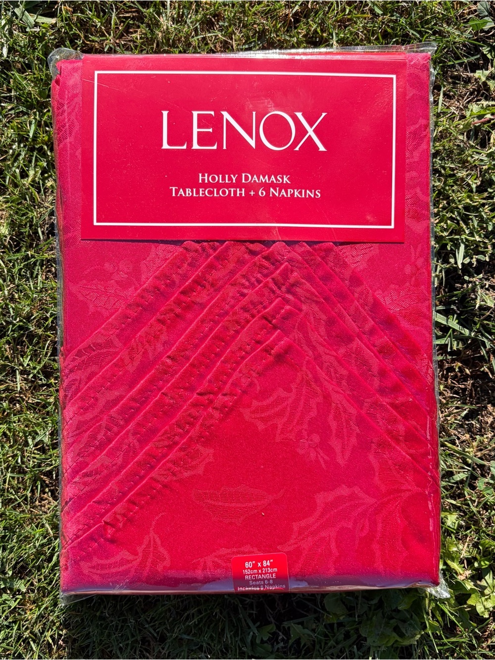 NEW Lenox Holly Damask Red Christmas Tablecloth 60x84 Rectangle 6 Napkins NIP